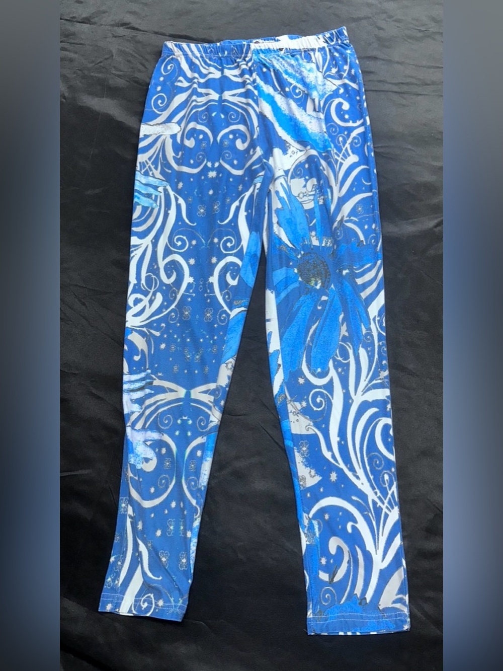 #B-7 Women's Blue Floral Print Leggings - Stretch Active Leggings
